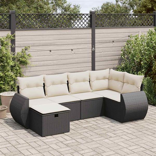 Grote foto vidaxl 6 delige loungeset met kussens poly rattan zwart tuin en terras tuinmeubelen