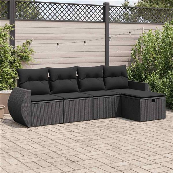 Grote foto vidaxl 5 delige loungeset met kussens poly rattan zwart tuin en terras tuinmeubelen