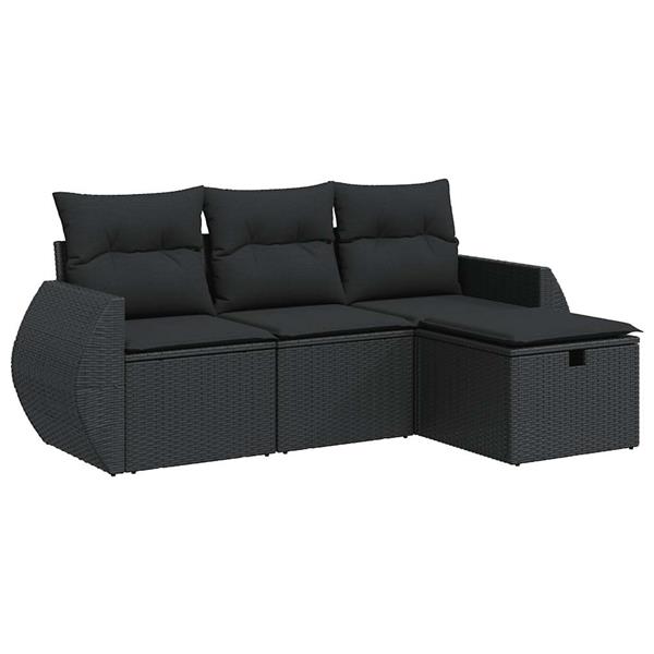 Grote foto vidaxl 4 delige loungeset met kussens poly rattan zwart tuin en terras tuinmeubelen