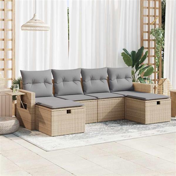 Grote foto vidaxl 6 delige loungeset met kussens poly rattan beige tuin en terras tuinmeubelen