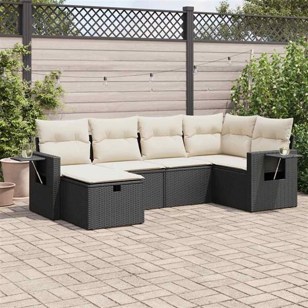 Grote foto vidaxl 6 delige loungeset met kussens poly rattan zwart tuin en terras tuinmeubelen