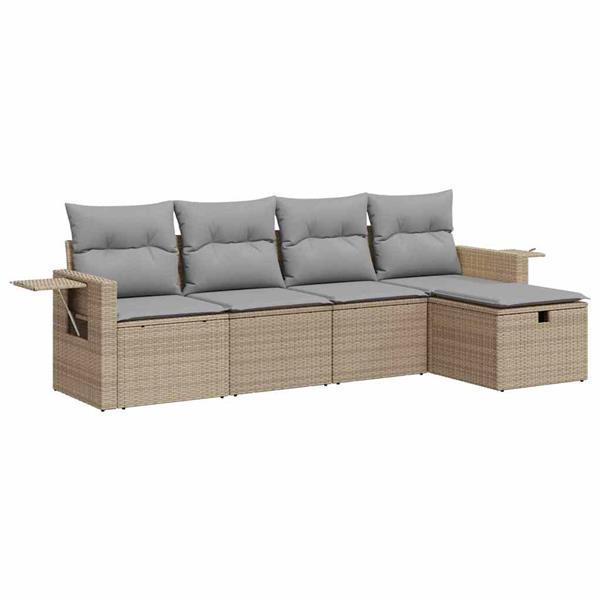 Grote foto vidaxl 5 delige loungeset met kussens poly rattan beige tuin en terras tuinmeubelen