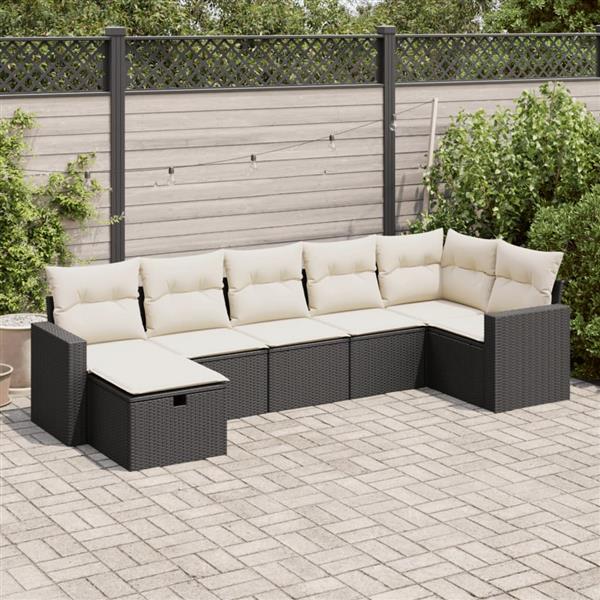 Grote foto vidaxl 7 delige loungeset met kussens poly rattan zwart tuin en terras tuinmeubelen