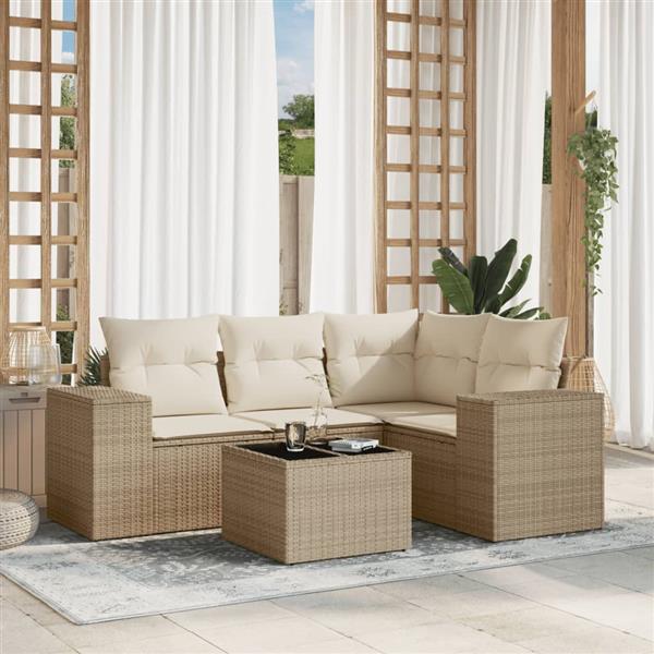 Grote foto vidaxl 5 delige loungeset met kussens poly rattan beige tuin en terras tuinmeubelen