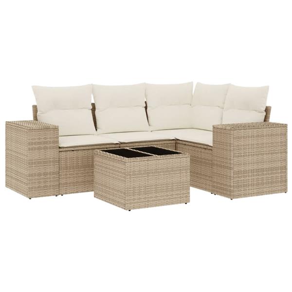 Grote foto vidaxl 5 delige loungeset met kussens poly rattan beige tuin en terras tuinmeubelen