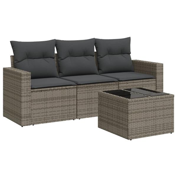 Grote foto vidaxl 4 delige loungeset met kussens poly rattan grijs tuin en terras tuinmeubelen