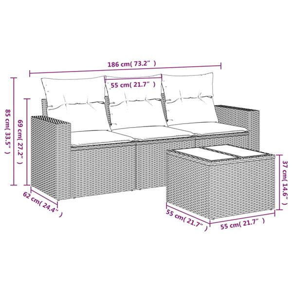 Grote foto vidaxl 4 delige loungeset met kussens poly rattan grijs tuin en terras tuinmeubelen