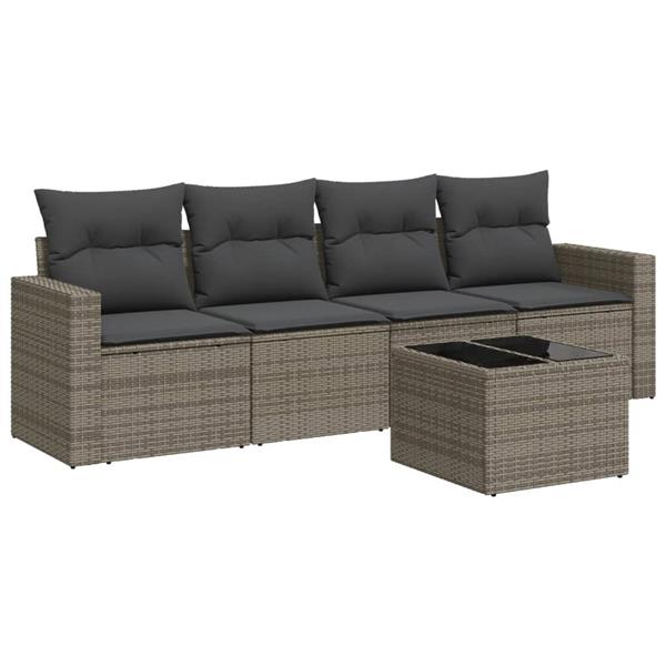 Grote foto vidaxl 5 delige loungeset met kussens poly rattan grijs tuin en terras tuinmeubelen