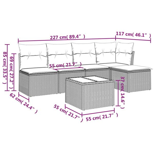 Grote foto vidaxl 6 delige loungeset met kussens poly rattan beige tuin en terras tuinmeubelen