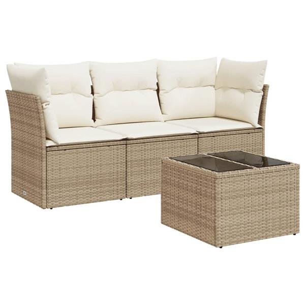 Grote foto vidaxl 4 delige loungeset met kussens poly rattan beige tuin en terras tuinmeubelen