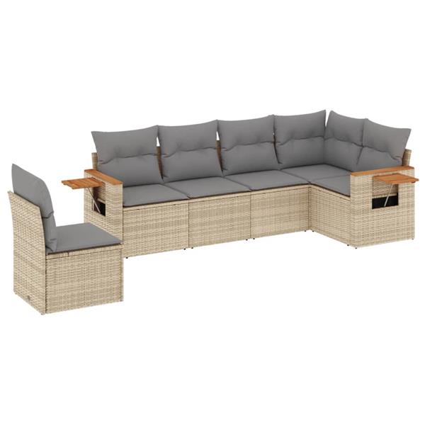 Grote foto vidaxl 6 delige loungeset met kussens poly rattan beige tuin en terras tuinmeubelen