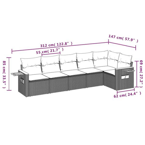 Grote foto vidaxl 6 delige loungeset met kussens poly rattan beige tuin en terras tuinmeubelen