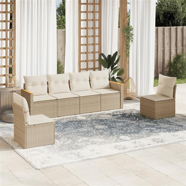 Grote foto vidaxl 6 delige loungeset met kussens poly rattan beige tuin en terras tuinmeubelen