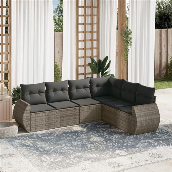 Grote foto vidaxl 6 delige loungeset met kussens poly rattan grijs tuin en terras tuinmeubelen