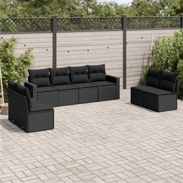 Grote foto vidaxl 8 delige loungeset met kussens poly rattan zwart tuin en terras tuinmeubelen