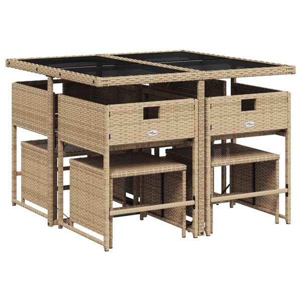 Grote foto vidaxl 9 delige tuinset met kussens poly rattan beige tuin en terras tuinmeubelen