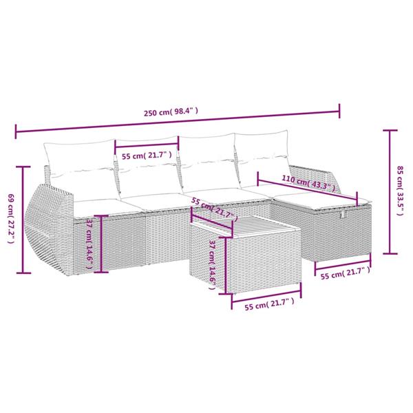 Grote foto vidaxl 6 delige loungeset met kussens poly rattan grijs tuin en terras tuinmeubelen