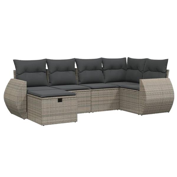 Grote foto vidaxl 6 delige loungeset met kussens poly rattan grijs tuin en terras tuinmeubelen