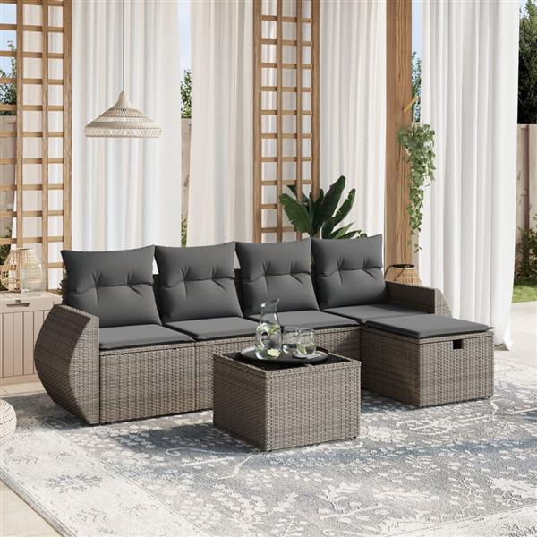 Grote foto vidaxl 6 delige loungeset met kussens poly rattan grijs tuin en terras tuinmeubelen