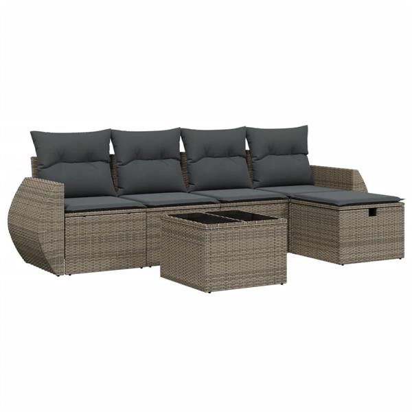 Grote foto vidaxl 6 delige loungeset met kussens poly rattan grijs tuin en terras tuinmeubelen