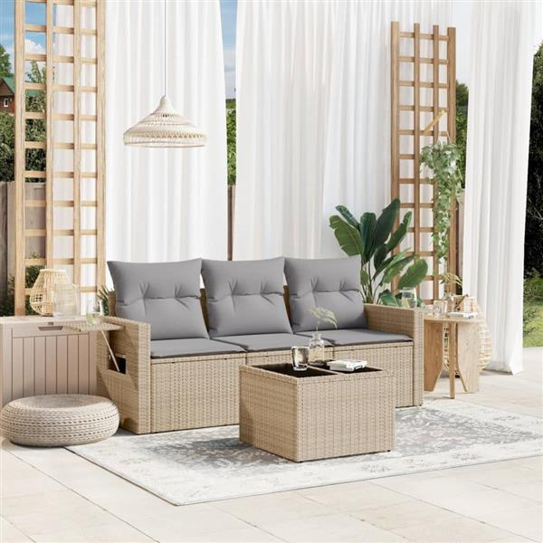 Grote foto vidaxl 4 delige loungeset met kussens poly rattan beige tuin en terras tuinmeubelen