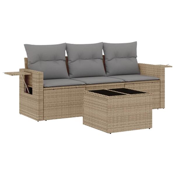 Grote foto vidaxl 4 delige loungeset met kussens poly rattan beige tuin en terras tuinmeubelen