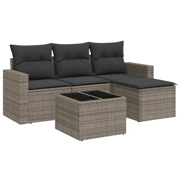 Grote foto vidaxl 5 delige loungeset met kussens poly rattan grijs tuin en terras tuinmeubelen