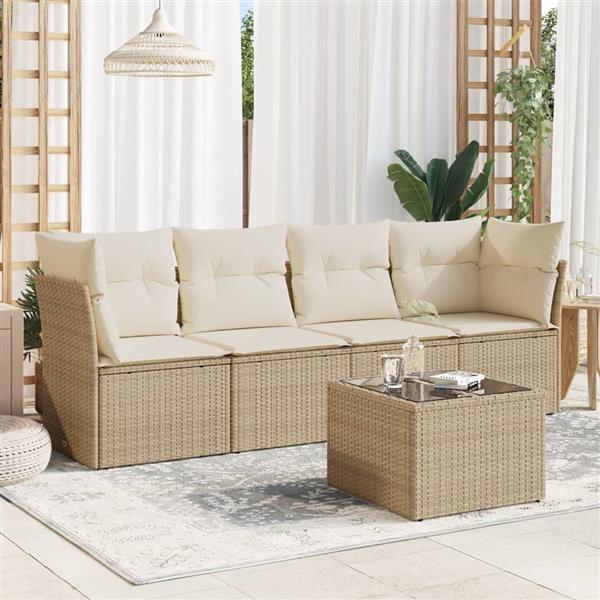 Grote foto vidaxl 5 delige loungeset met kussens poly rattan beige tuin en terras tuinmeubelen