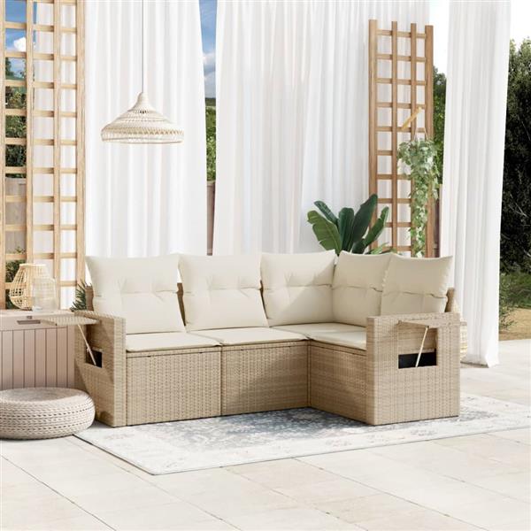 Grote foto vidaxl 4 delige loungeset met kussens poly rattan beige tuin en terras tuinmeubelen