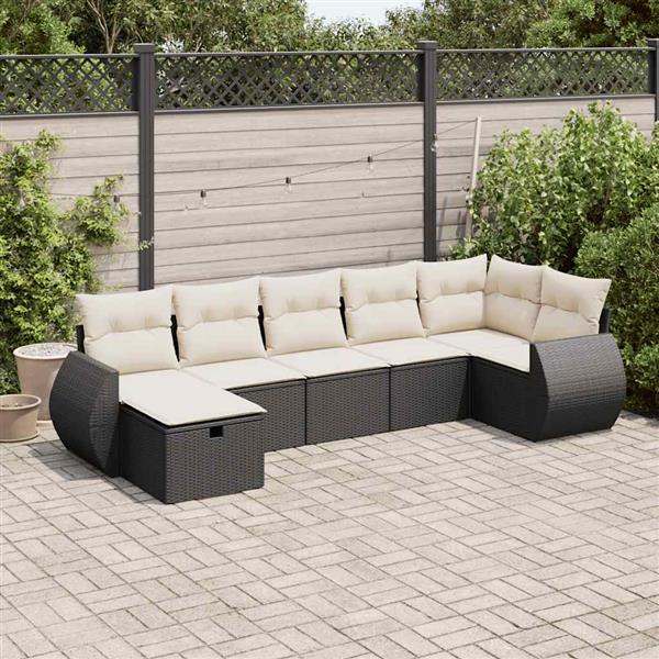 Grote foto vidaxl 7 delige loungeset met kussens poly rattan zwart tuin en terras tuinmeubelen