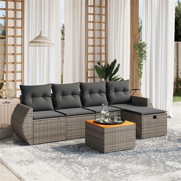 Grote foto vidaxl 6 delige loungeset met kussens poly rattan grijs tuin en terras tuinmeubelen