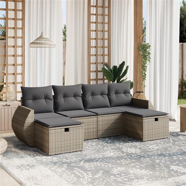 Grote foto vidaxl 6 delige loungeset met kussens poly rattan grijs tuin en terras tuinmeubelen