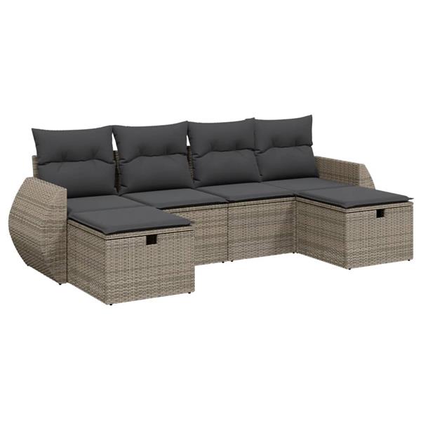 Grote foto vidaxl 6 delige loungeset met kussens poly rattan grijs tuin en terras tuinmeubelen