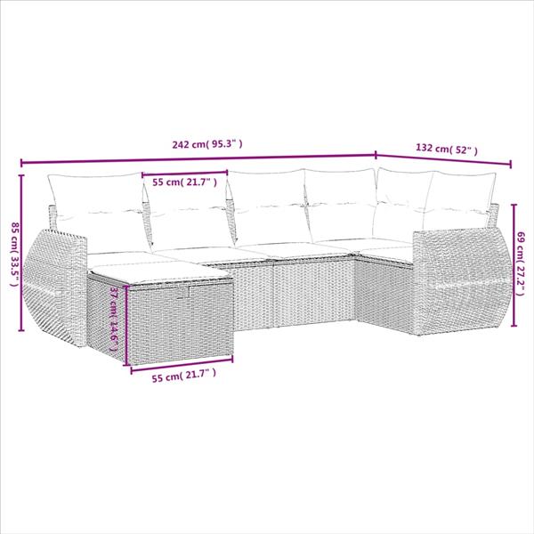 Grote foto vidaxl 6 delige loungeset met kussens poly rattan grijs tuin en terras tuinmeubelen