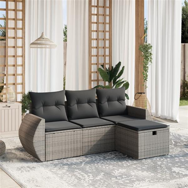 Grote foto vidaxl 4 delige loungeset met kussens poly rattan grijs tuin en terras tuinmeubelen