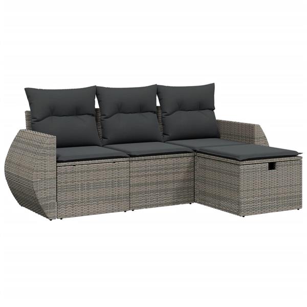 Grote foto vidaxl 4 delige loungeset met kussens poly rattan grijs tuin en terras tuinmeubelen