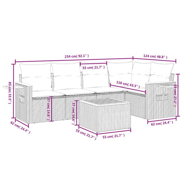 Grote foto vidaxl 6 delige loungeset met kussens poly rattan grijs tuin en terras tuinmeubelen