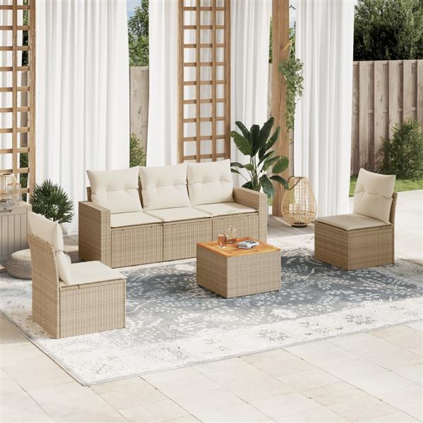 Grote foto vidaxl 6 delige loungeset met kussens poly rattan beige tuin en terras tuinmeubelen