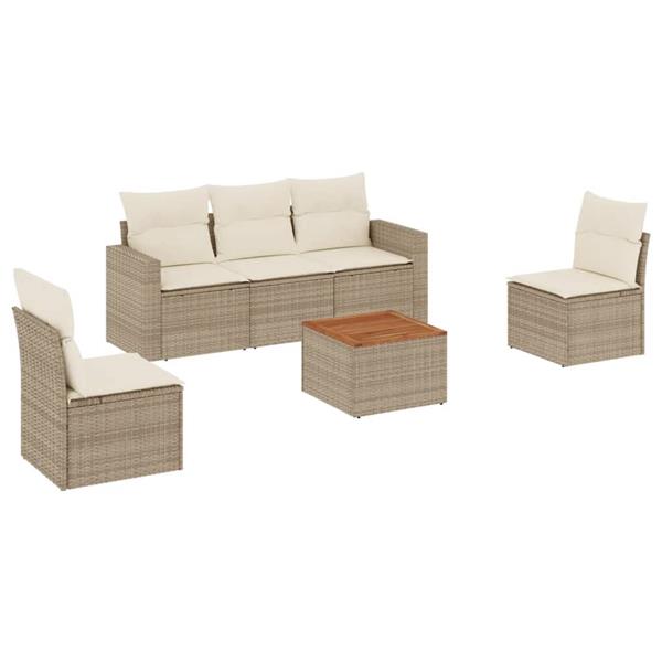 Grote foto vidaxl 6 delige loungeset met kussens poly rattan beige tuin en terras tuinmeubelen