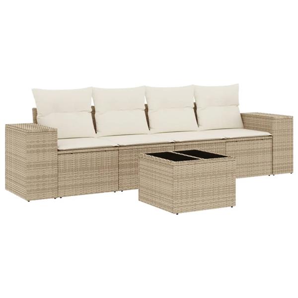 Grote foto vidaxl 5 delige loungeset met kussens poly rattan beige tuin en terras tuinmeubelen