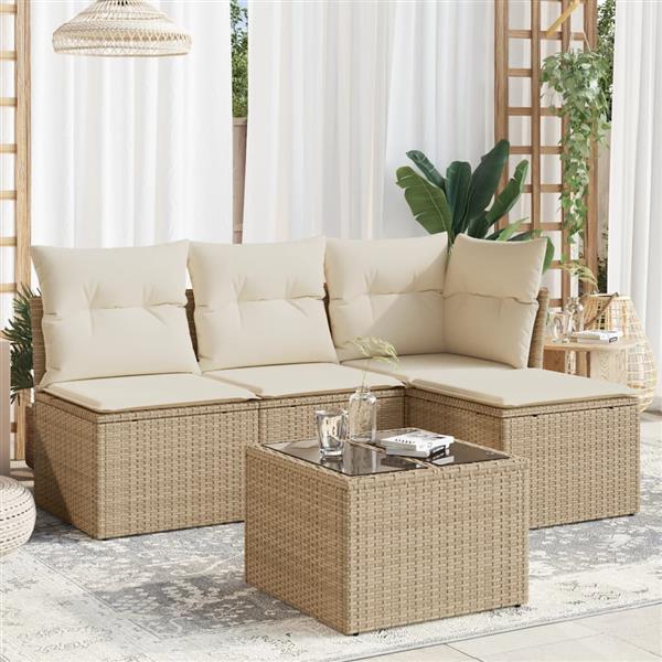 Grote foto vidaxl 5 delige loungeset met kussens poly rattan beige tuin en terras tuinmeubelen