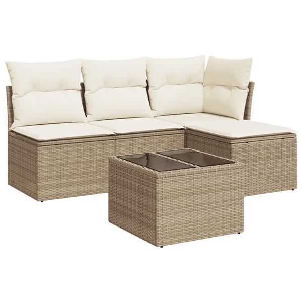 Grote foto vidaxl 5 delige loungeset met kussens poly rattan beige tuin en terras tuinmeubelen