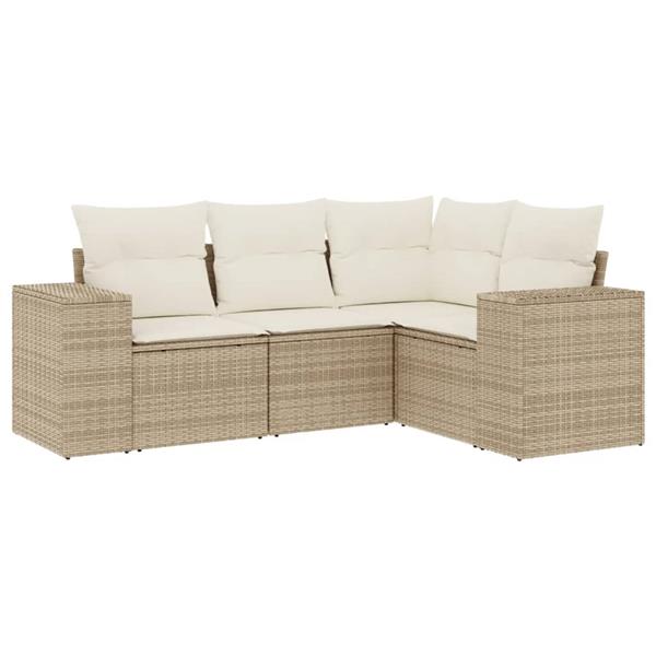 Grote foto vidaxl 4 delige loungeset met kussens poly rattan beige tuin en terras tuinmeubelen