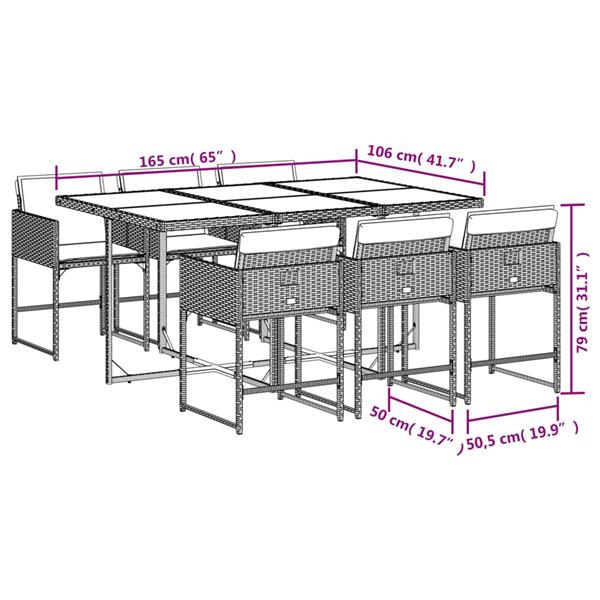 Grote foto vidaxl 7 delige tuinset met kussens poly rattan bruin tuin en terras tuinmeubelen