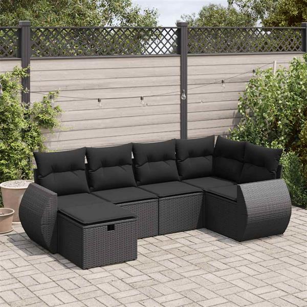 Grote foto vidaxl 6 delige loungeset met kussens poly rattan zwart tuin en terras tuinmeubelen