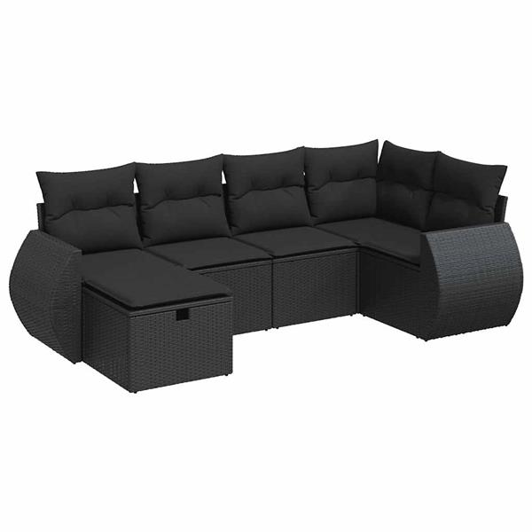 Grote foto vidaxl 6 delige loungeset met kussens poly rattan zwart tuin en terras tuinmeubelen