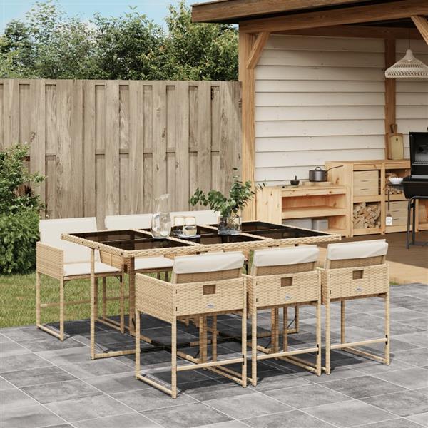 Grote foto vidaxl 7 delige tuinset met kussens poly rattan beige tuin en terras tuinmeubelen