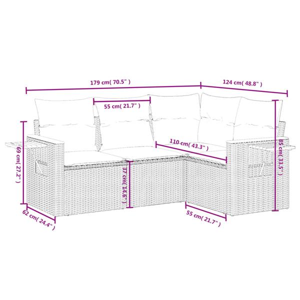 Grote foto vidaxl 4 delige loungeset met kussens poly rattan grijs tuin en terras tuinmeubelen