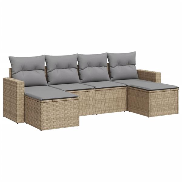 Grote foto vidaxl 6 delige loungeset met kussens poly rattan beige tuin en terras tuinmeubelen