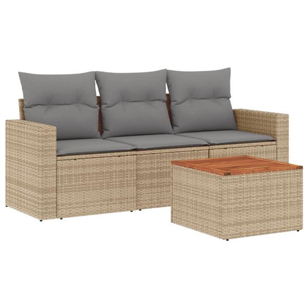 Grote foto vidaxl 4 delige loungeset met kussens poly rattan gemengd beige tuin en terras tuinmeubelen